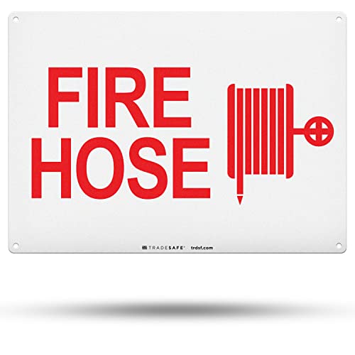 TRADESAFE Fire Hose Sign - Fire Extinguisher Sign with Fire Hose Reel Logo, Quick Install Aluminum Safety Sign, Light Reflective, UV-Resistant, Waterproof, 14” X 10” Safety Signs For Business - style: Fire Hose