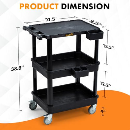ELAFROS 3-Tier Flat Top & Deep Tub Rolling Utility Cart, 27.5 x 18.25 in