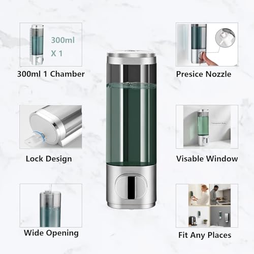 10oz/300ml Single Manual Wall Mounted Soap Dispenser, Silver - color: Silver