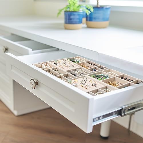 Inbagi 12 Pcs Velvet Jewelry Tray Stackable Drawer Organizer Beige