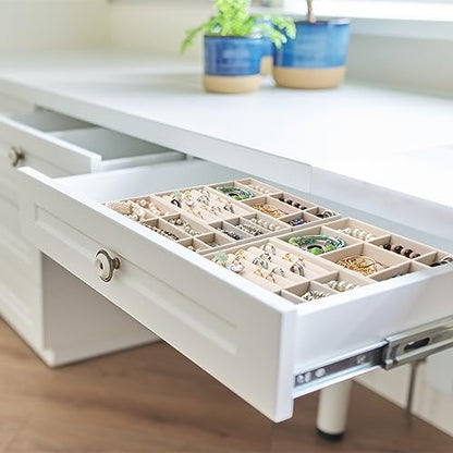 Inbagi 12 Pcs Velvet Jewelry Tray Stackable Drawer Organizer Beige
