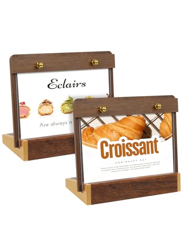 Mini Tabletop Sign Holder 4X6, Horizontal with Wood-Color Base - size: 6X4 Inch