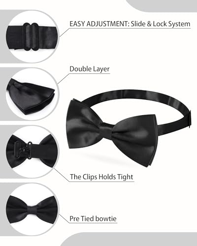AWAYTR Bow Ties for Men - Pre-Tied Adjustable Tuxedo Style for Wedding - color: Black