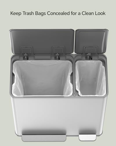 Lovewind Dual Trash and Recycling Bins for Kitchen, 13+6 Gallon Stainless Steel Garbage and Recycle Bin Combo for Large Families, Dual Trash Can with Soft Close Lid & Magnetic Stickers, White - color: White