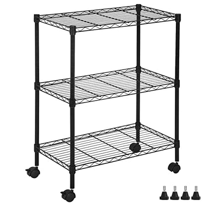 Wire Shelving Unit with Wheels, 3 Tier Adjustable Rack - color: Black, size: 13"D x 23"W x 31.3"H