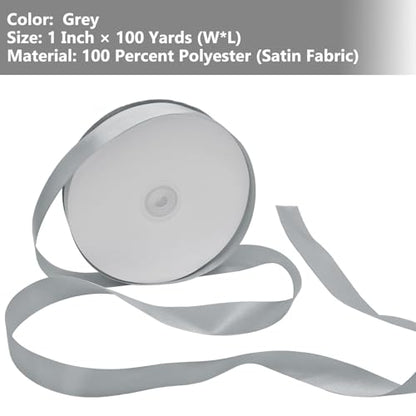 Grey Satin Ribbon 1 Inch 100 Yards, for Wedding Gift Wrapping - color: Grey