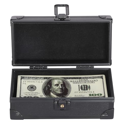Hipiwe Black Lockable Cash Box Aluminium Alloy Money Storage Case with Lock - color: Pure Black, size: Small