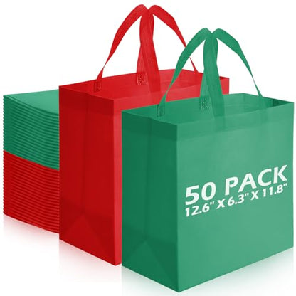 Reginary 50 Pcs Reusable Tote Bags Shopping Bags Non Woven, Red, Green - color: Red, Green