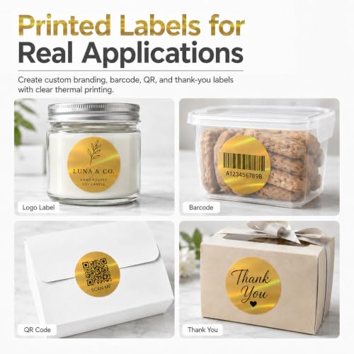 Round Holographic Gold Thermal Labels 2 Inch Vinyl Stickers 200 PCS - color: Holographic Gold, size: 2 × 2 Inch