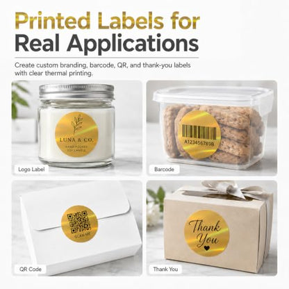 Round Holographic Gold Thermal Labels 2 Inch Vinyl Stickers 200 PCS - color: Holographic Gold, size: 2 × 2 Inch