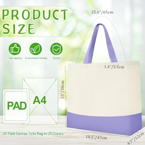 Epakh Canvas Tote Bags Bulk 18.5 x 15 In - color: Light Purple