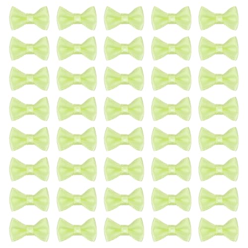 MECCANIXITY 100 Pcs Mini Ribbon Bow 0.8" Mini Fabric Satin Ribbon Flower Bows for Craft DIY Sewing Wedding Birthday Party, Light Green - color: Light Green