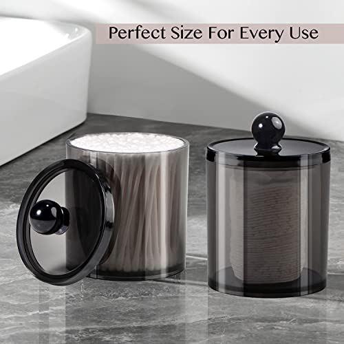 SheeChung 3 PCS Qtip Holder Bathroom Set with Tray, Acrylic Apothecary Jars - color: Black