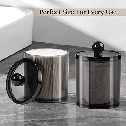 SheeChung 3 PCS Qtip Holder Bathroom Set with Tray, Acrylic Apothecary Jars - color: Black