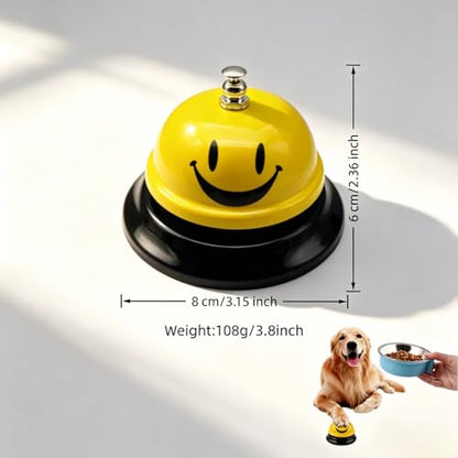 Stainless Steel Service Bell 3.35", Loud Clear Ringing Desk Call Bell for Restaurant Hotel School, Non-Slip Base, No Battery Needed for Dog Training Yellow
