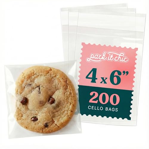4x6 Clear Cookie Bags With Seal (200 Pack) - Self Sealing Cellophane Bags