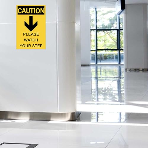 Caution Please Watch Your Step Sign - Rust Free, Caution Warning Signs for Outside, Home and Business - UV Protected, Waterproof and Easy to Install - 2 Pre-drilled Holes - color: Pack of 4, size: 12"x18"