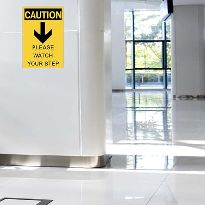 Caution Please Watch Your Step Sign - Rust Free, Caution Warning Signs for Outside, Home and Business - UV Protected, Waterproof and Easy to Install - 2 Pre-drilled Holes - color: Pack of 4, size: 12"x18"