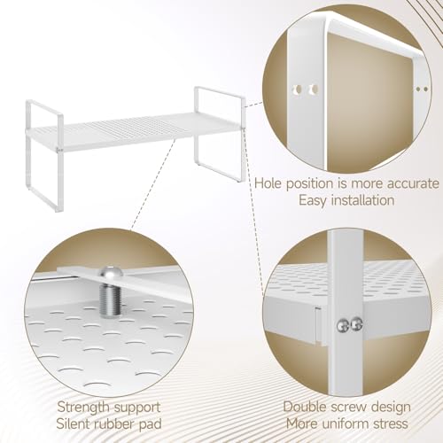 16.5~27.1" Expandable Shelf with Hole，2Pack 10.2" Wide Stackable Cabinet Shelves，White - color: White, size: 2Pcs // 10.2''W-K