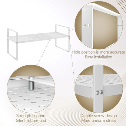 16.5~27.1" Expandable Shelf with Hole，1Pack 8.1" Wide Stackable Cabinet Shelves，White - color: White, size: 1Pcs // 8''W-K