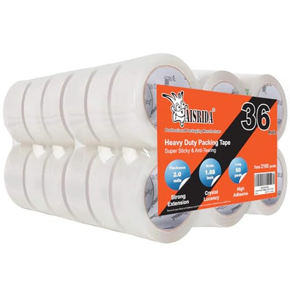 Packing Tape (36 Rolls),Packaging Tape for Shipping Moving Sealing,1.88 Inch x 60 yd Per Roll,Total 2160 Yards - size: 36 rolls,2.0 mil