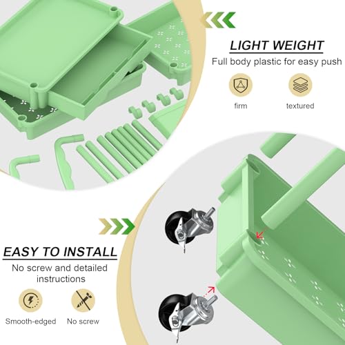 Goovilla 3 Tier Rolling Utility Cart Organizer with Removable Drawer, Green - size: 3 Tier, style: Green