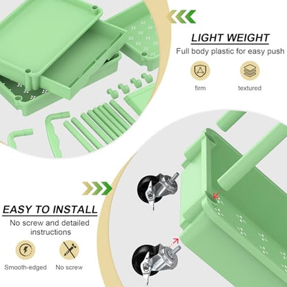 Goovilla 3 Tier Rolling Utility Cart Organizer with Removable Drawer, Green - size: 3 Tier, style: Green