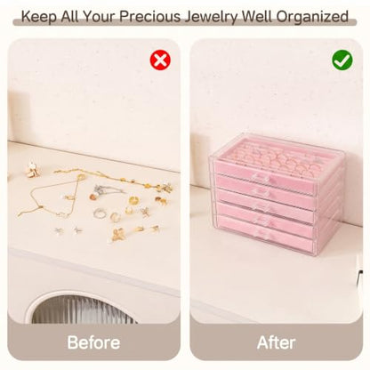 Frebeauty Acrylic Jewelry Box,5-Layer Jewelry Organizer with Drawers - color: Pink