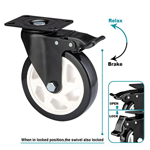 Caster Wheels-5 Inch Swivel Casters Set of 4 Heavy Duty with Brake - color: Black, size: 5"8pack Black