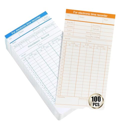 TooCust 100-Piece Time Cards for Employees, Monthly Time Cards 2-Sided, 2-Color Timecards for Time Clocks, Blue/Orange Print, 7-3/8 x 3-3/8 Inch - style: 100PCS Time Cards