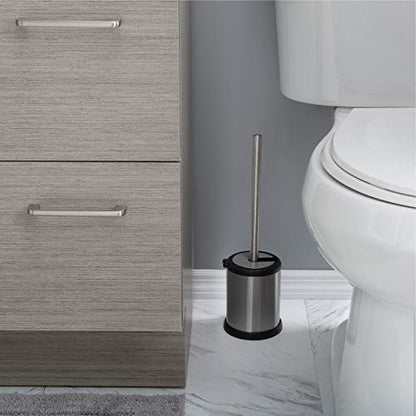 Bath Bliss Stainless Steel 2 Pack Self Closing Lid Toilet Brush and Holder, Finger Print Proof, Compact, Small Space, 6980-2PK, Silver