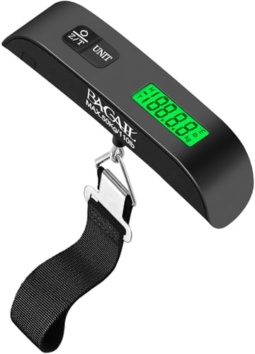 BAGAIL Digital Luggage Scale, 110lbs Hanging Baggage Scale with Backlit LCD Display, Portable Suitcase Weighing Scale, Travel Luggage Weight Scale with Hook, Strong Straps for Travelers - color: Black