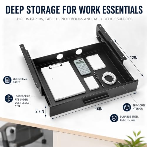 Menkxi 16 x 12 in Under Desk Drawer,Slide out Storage Organizer Heavy Duty - size: 16 x 12 in