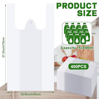 Kisston Jumbo Size Plastic T Shirt Bags, 28" X 17", White, 400 Count - color: White, size: 28" x 17"