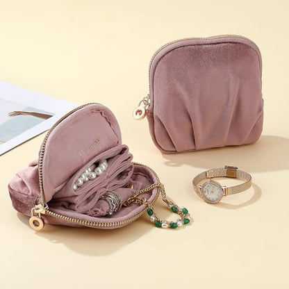 Velvet Travel Jewelry Pouch, 2-in-1 Case with Detachable Insert - color: Dusty Pink