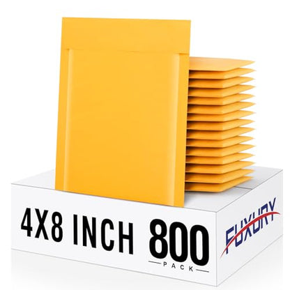 Fuxury Kraft Bubble Mailers 4x8" 800Pack Strong Adhesion Padded Envelopes - color: Yellow, size: 4x8" 800PC