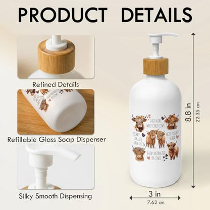 Highland Cow Soap Dispenser, Just a Girl Who Loves Cows Glass Dish Soap Dispenser for Kitchen, Highland Cow Lover Gifts Refillable Handsoap Pump Bottle for Bathroom Countertop - color: Just a Girl