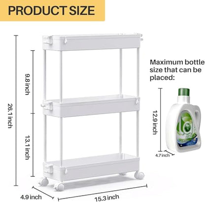 SPACEKEEPER Slim Rolling Storage Cart, 3 Tier Bathroom Cart Organizer,White - color: White