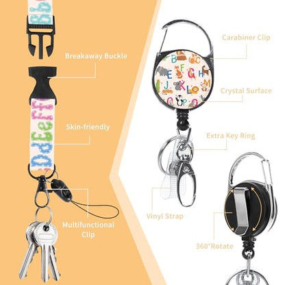Animal Alphabet Lanyard with ID Badge Holder and Retractable Badge Reel - color: Animal Alphabet