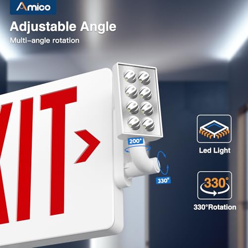 Amico 12 Pack Red Double-Sided Commercial Exit Sign Multi-Angle LED Lights - color: Red