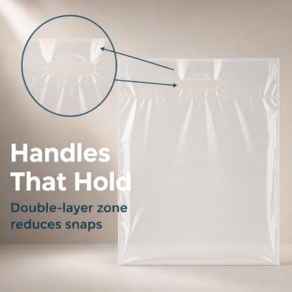 16x18 Large Plastic Shopping Bags for Small Business with Handles, Clear - color: Clear