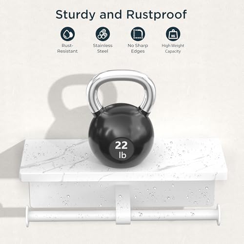 FORIOUS Double Marble Toilet Paper Holder with Phone Shelf, Commercial - color: White, size: Double Roll