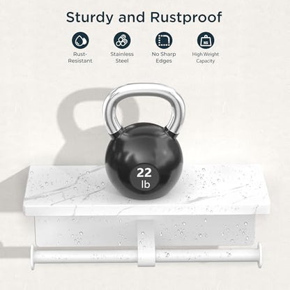 FORIOUS Double Marble Toilet Paper Holder with Phone Shelf, Commercial - color: White, size: Double Roll