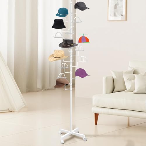 Montex Hat Rack Stand 15 Hooks, Hat Display Stand Metal, Hat Display for Stores, 15 Customizable Circular Hooks (White) - color: White