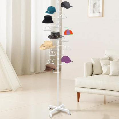 Montex Hat Rack Stand 15 Hooks, Hat Display Stand Metal, Hat Display for Stores, 15 Customizable Circular Hooks (White) - color: White