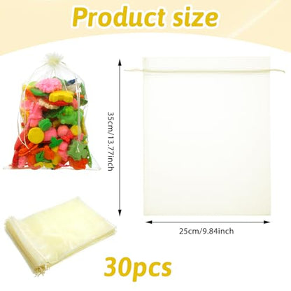 FdcLixuvol 30 Pack Organza Bags, 10 x 13 Inch Large Mesh Bag Sheer Organza Bags Drawstring for Christmas Candy Bag Jewelry Christmas Wedding Party Favor Pouch (Light Yellow)