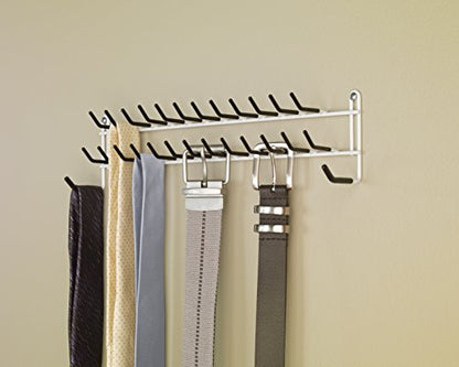 ClosetMaid 27-Hook Tie & Belt Rack, 2.38" D x 3.5" H x 15" W, White - size: 3.5