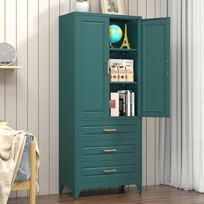 Polup 75" Metal Storage Cabinet, Kitchen Pantry Cabinet with 3 Drawers - color: Green, size: 75"H - 3 Drawers