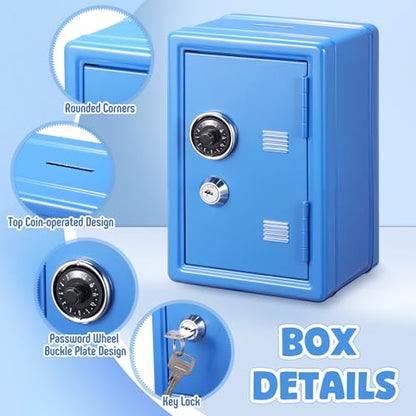 Zonon 3 Pcs Mini Safe for Kids Metal Money Bank, Blue, Pink, Ivory White - color: Blue, Pink, Ivory White