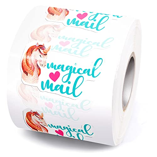 Magical Mail Business Stickers,Cute Unicorn Thank You Stickers Small for Business Handmade Envelope Packaging Package, 500 Labels Per Roll - style: B013 Magical Mail-S